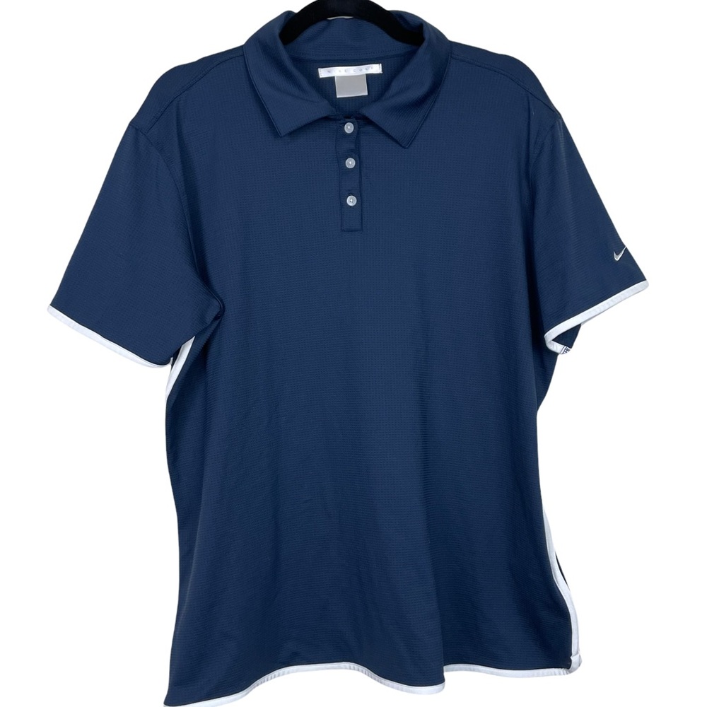 Nike Golf Fit Dry XXL Mens Navy Blue White Stripe Polo Golfing Shirt Lightweight